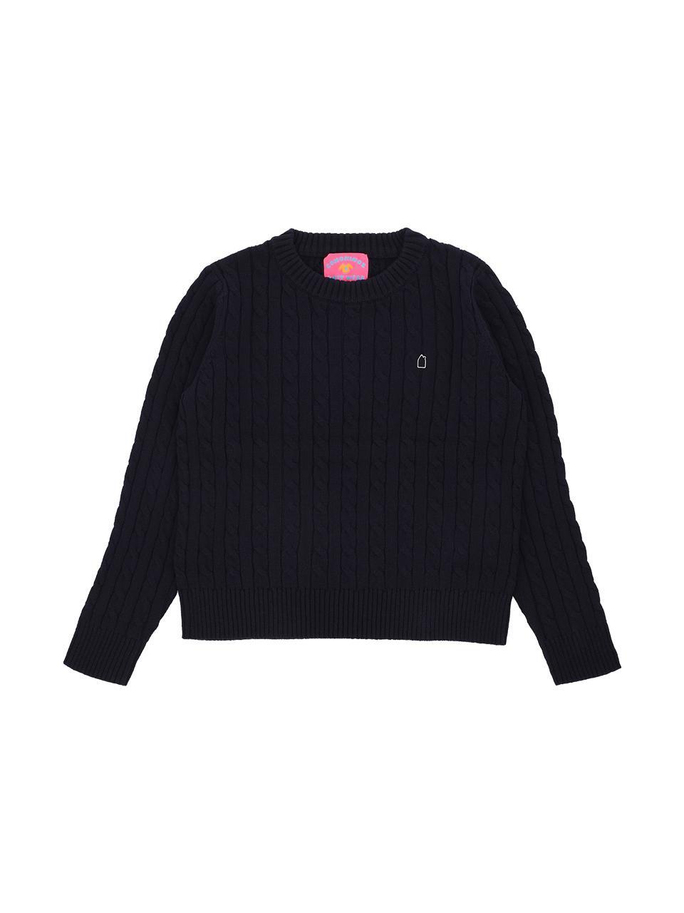 W SOLID CABLE PULLOVER [NAVY]