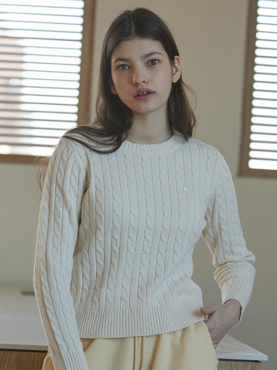 W SOLID CABLE PULLOVER [IVORY]