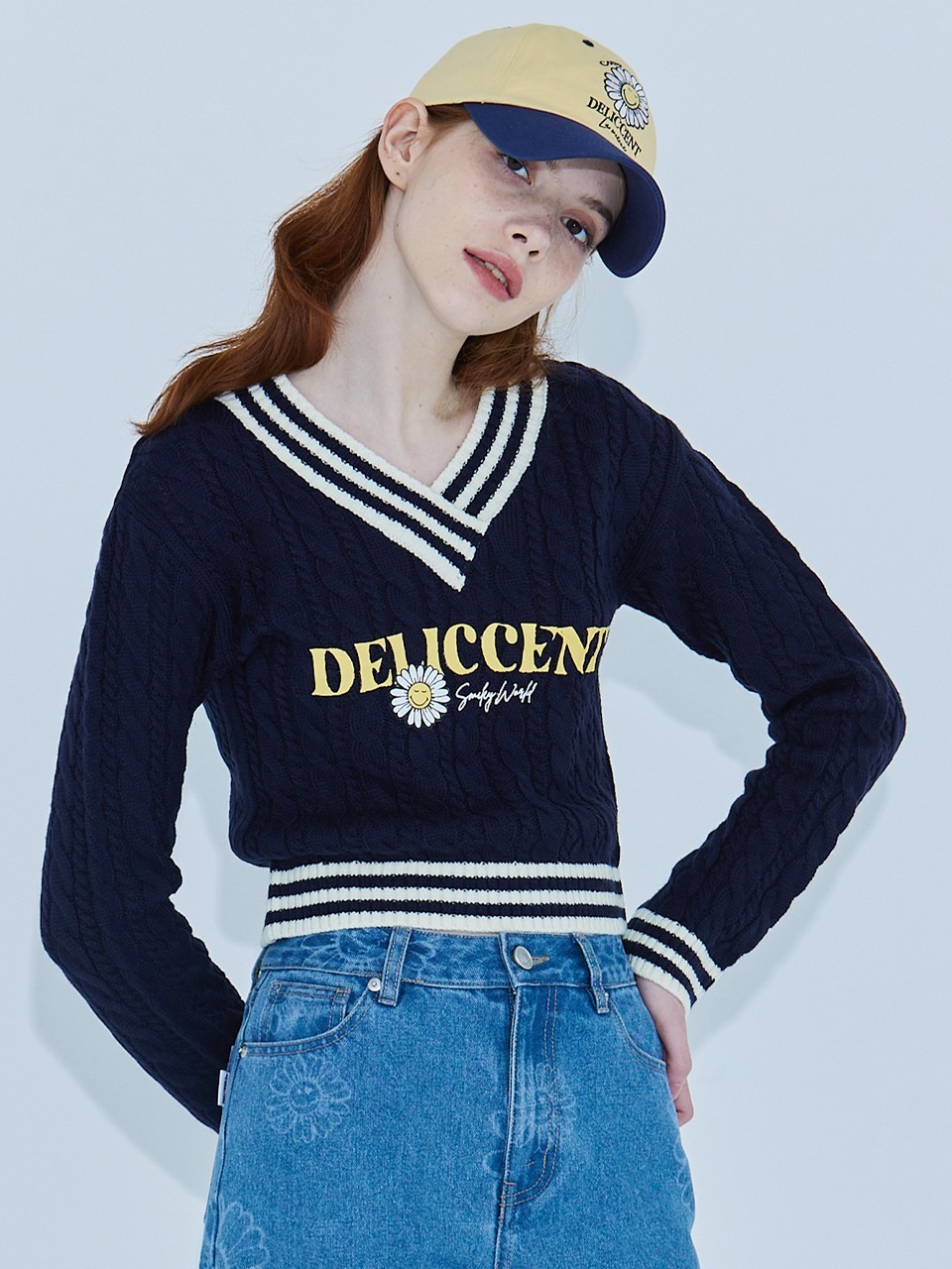 SMILEYWORLD CABLE SWEATER PULLOVER [NAVY]